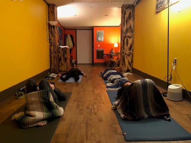 Yoga With Blankets in Yoga Studio